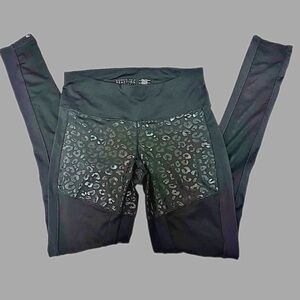 Kenneth Cole Reaction Black Leopard Leggings W/ Mesh Legs Sz‎ Small